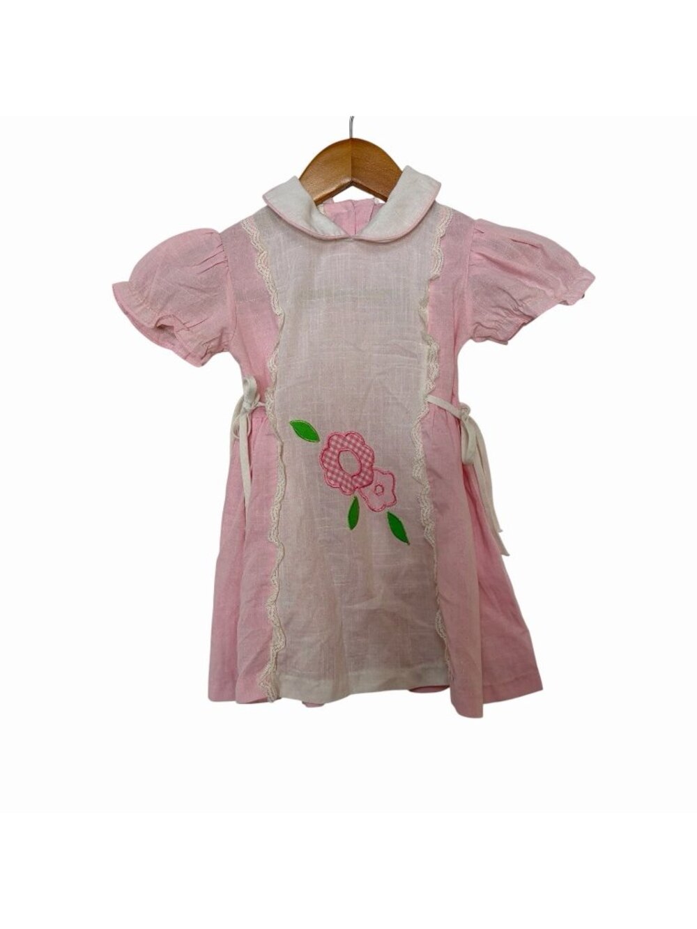 Sears vintage toddler pink white pinafore panel lace trim Dress 3T